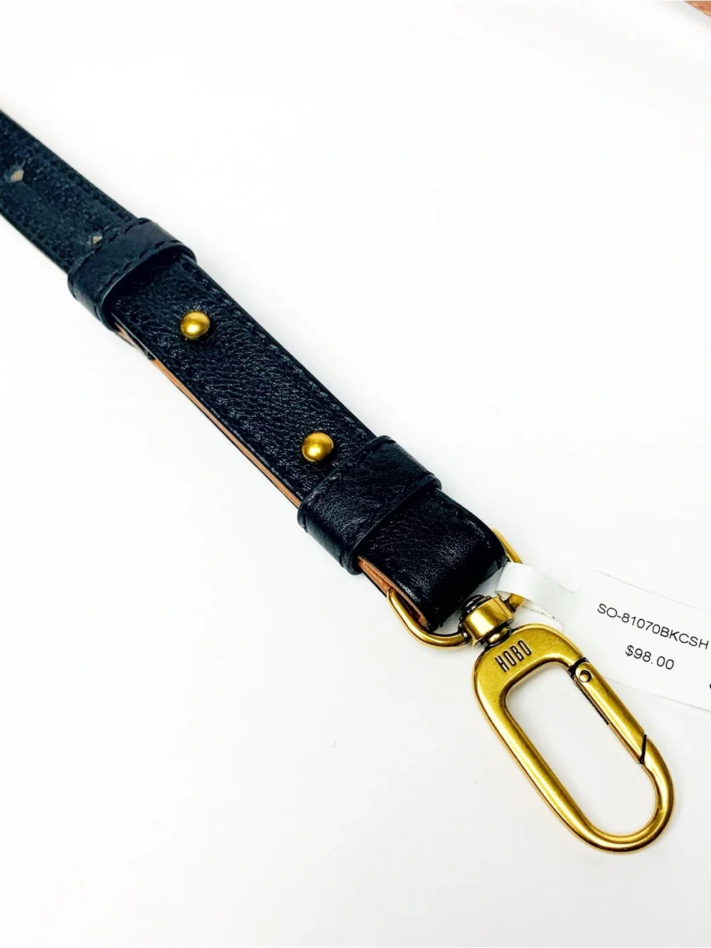 HOBO Black Leather Shoulder Strap with Tan Lining and Gold Hardware